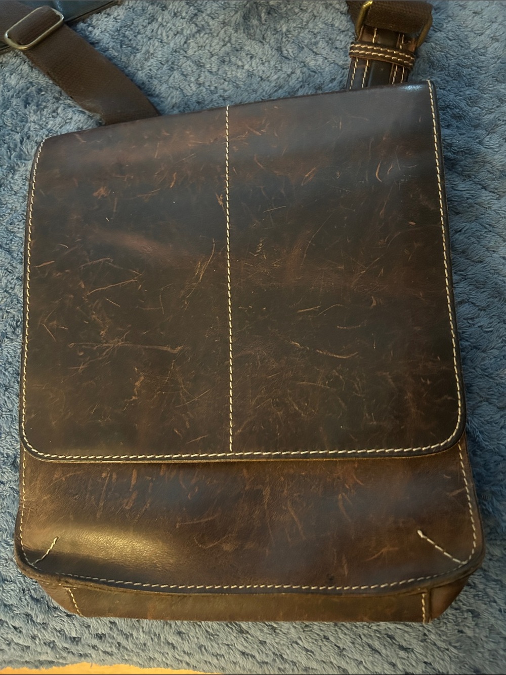 Vintage Pelle Studio Distressed Dark Brown Leather Messenger Bag